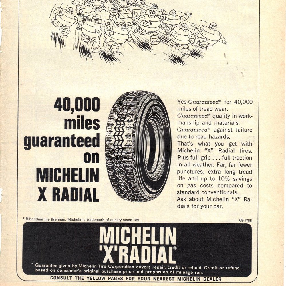 Vintage 1968 Michelin X Radial Tires Print Ad PA562